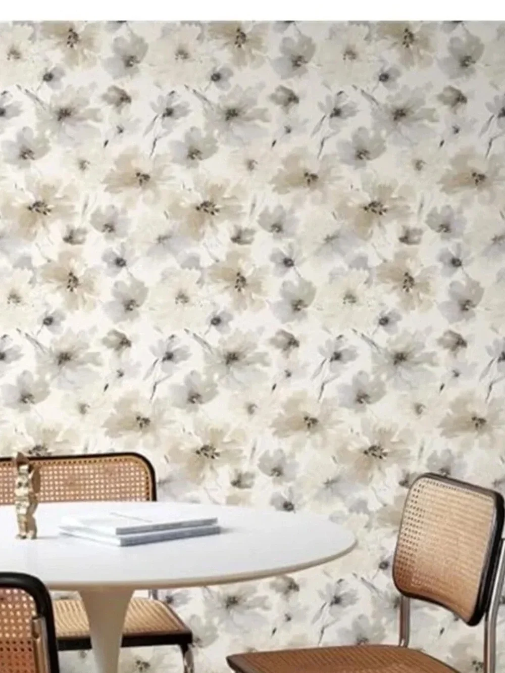Watercolor Floral Wallpaper in Beige and Gray - Elegant Home Wall Decor